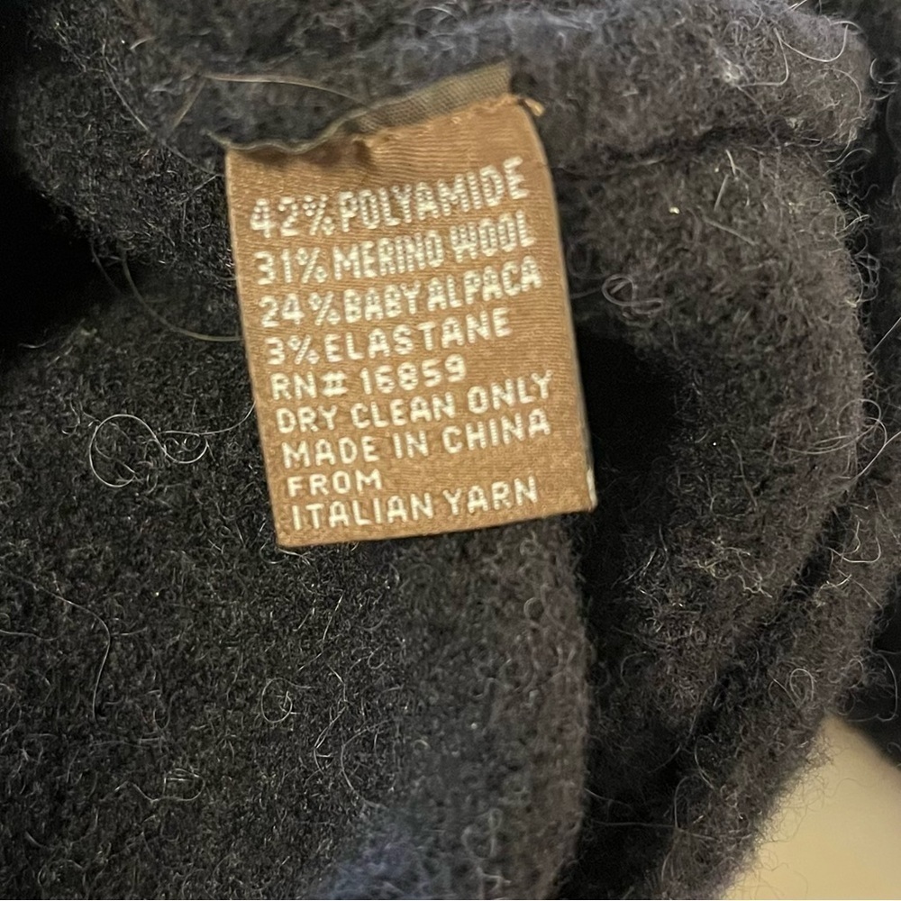 J. McLaughlin Black Merino Wool Baby Alpaca Blend Sweater Tie Sleeves Size Large - Picture 10 of 10
